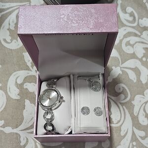 Silver Watch and Earring Set